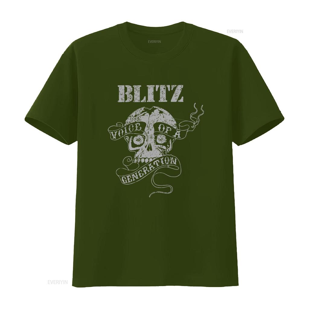 BLITZ Voice of a Generation Skull Print Black T Shirt for Men Small vintage Washed Breathable homme streetwear Casual Unisex