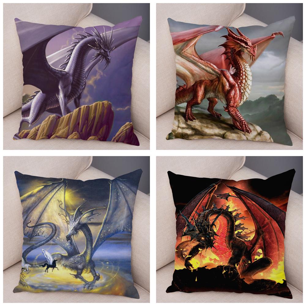 Fronha de almofada com estampa de animal de desenho animado, capa de almofada com estampa de dragão, capa de almofada decorativa para carro, sofá, casa, sala de estar
