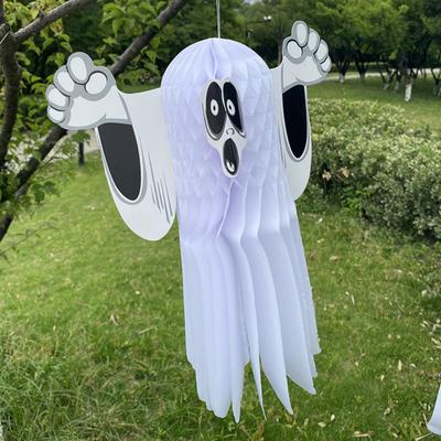 Halloween Ghost Decoration Hanging Honeycomb Tissue Paper Ghost Creepy Flying Ghost Ornament for Yard Patio Porch Tree Halloween Party Favors