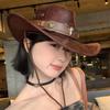 Women Vintage Wide Brim Cowboy Hat Outdoor Sun Protection Travel