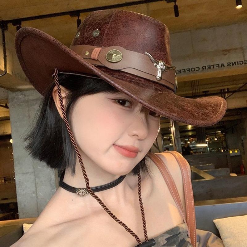 Women Vintage Wide Brim Cowboy Hat Outdoor Sun Protection Travel