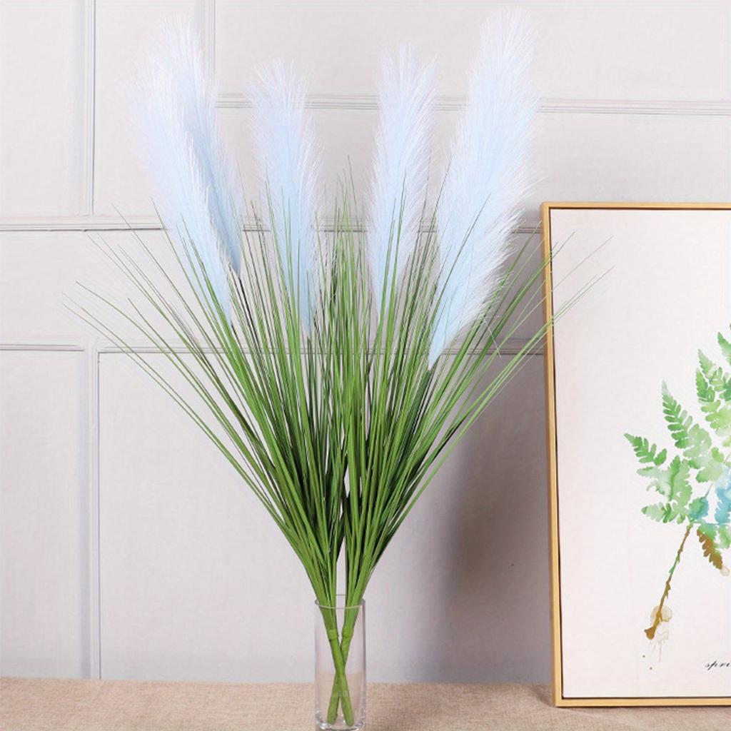 2 Bunches Artificial Greenery Plants with Reed Flower Wheat Grass 85cm Faux Reed Grass Fake Shrubs Pampas Flower Bouquet for Home Garden Wedding Decor