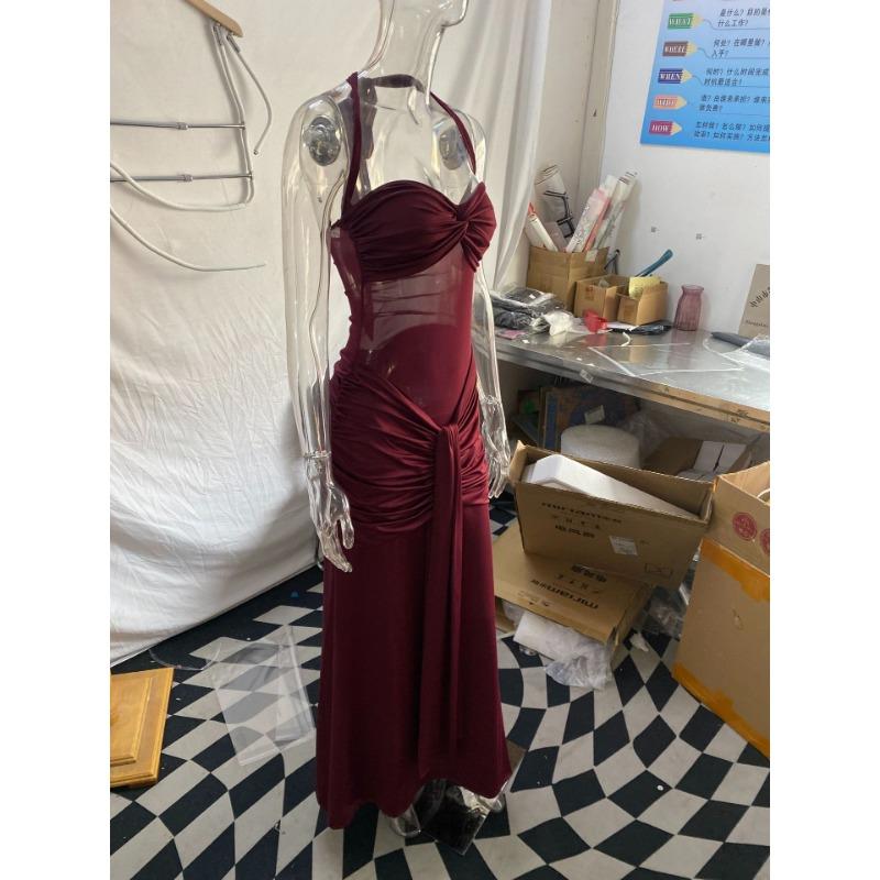 European Style High Waist Solid Color Mesh Fishtail Slim Bodycon Women Sling Long Dress