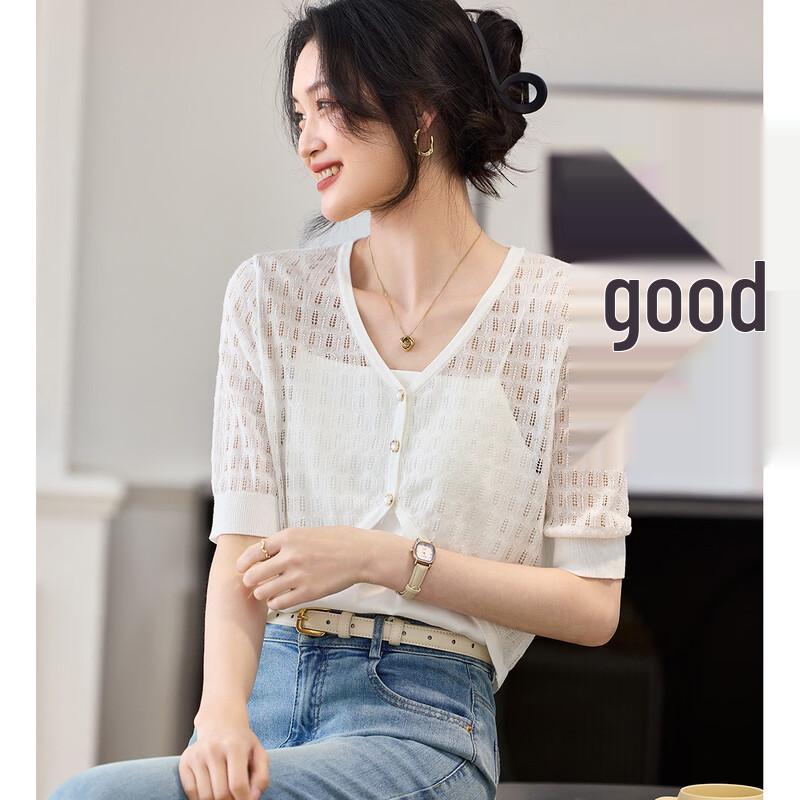 Women s Mulberry Silk Hollow Knit Cardigan EU 38