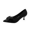 Fashion Thick-heeled Single-shoe Women in 2025, Comfortable, Shallow Mouth, Versatile, Low-heeled, Bow, Pointed Toe, Fashionable