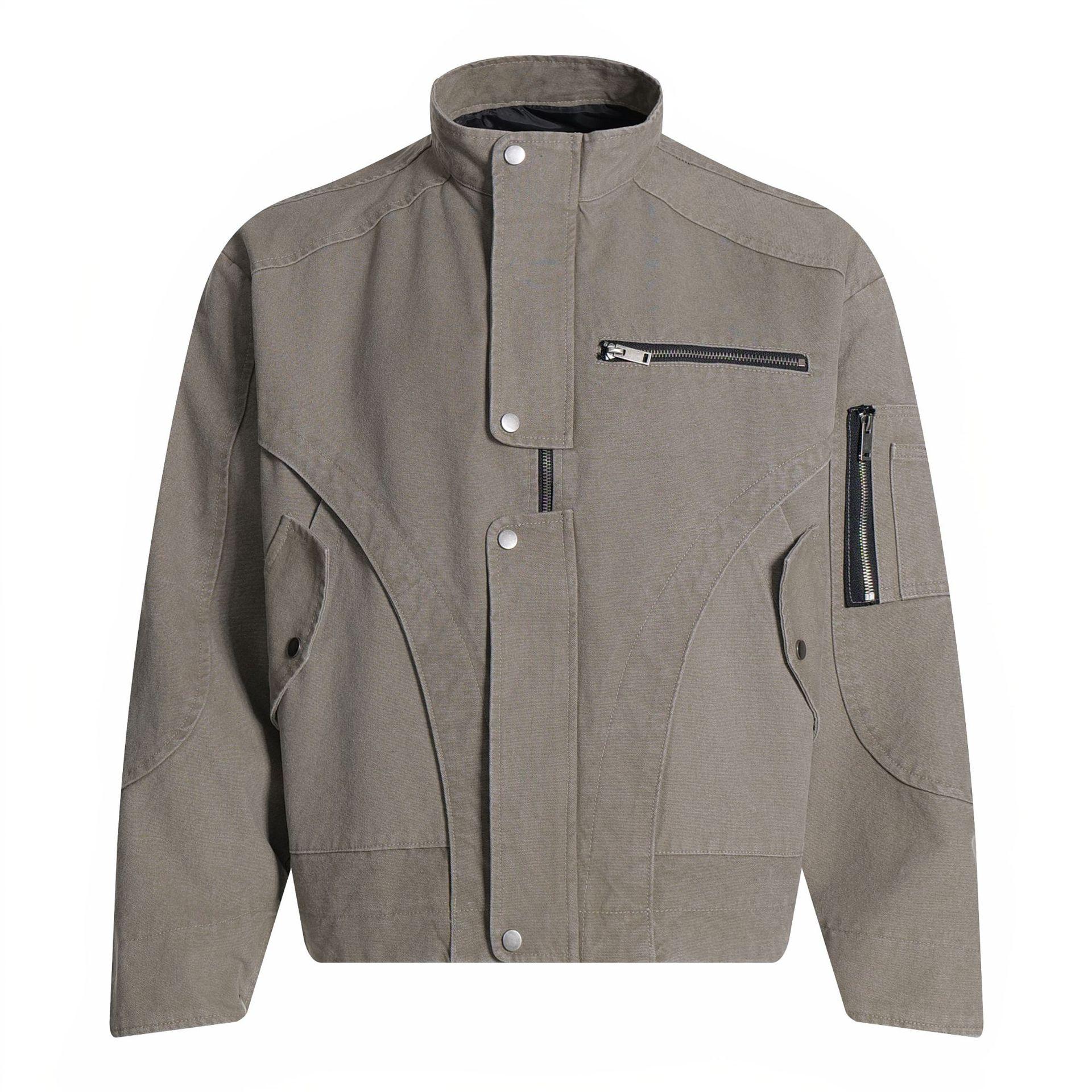 Men s new American retro trendy brand personalized splicing flight jacket Detroit canvas jacket S