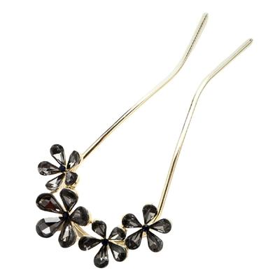 [MiaoMiao] Kanzashi Haarschmuck für japanische Kleidung, Yukata, U-förmig, Formeller Kimono, Metall, Antik, Kirschblüte, Blume, Kristall, Gold