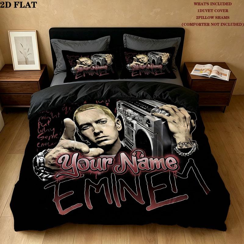 Eminem Custom Name Pattern Bedding Quilt Set Quilt Cover Pillowcase Home Gift(1 * duvet cover + 2 * pillowcase, without core)