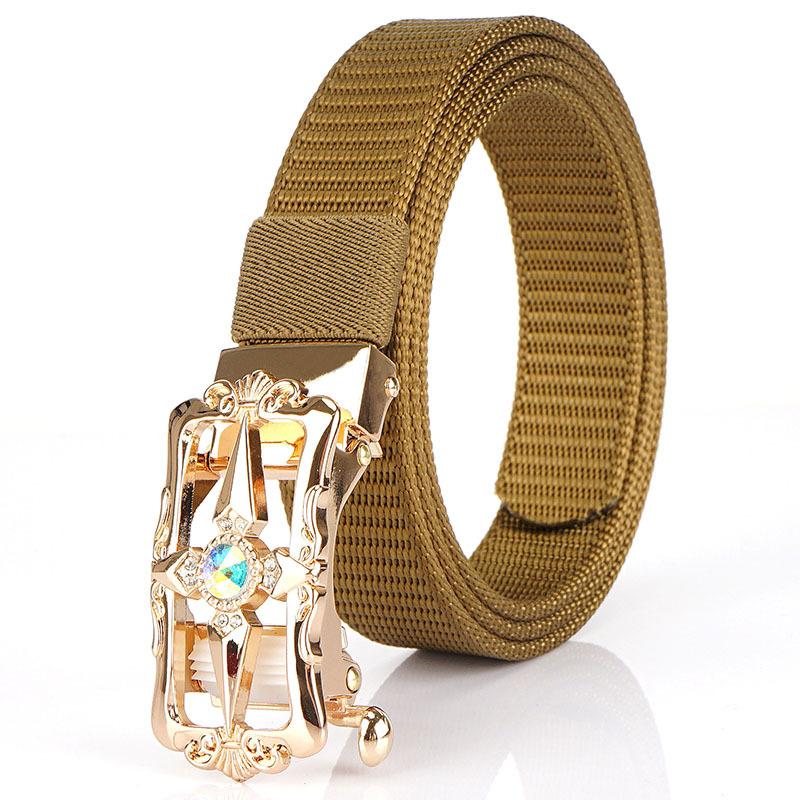 New Women'S Commuting Belt With Automatic Buckle Nylon Waistband, Outdoor Leisure Versatile Double-Layer Thick Belt