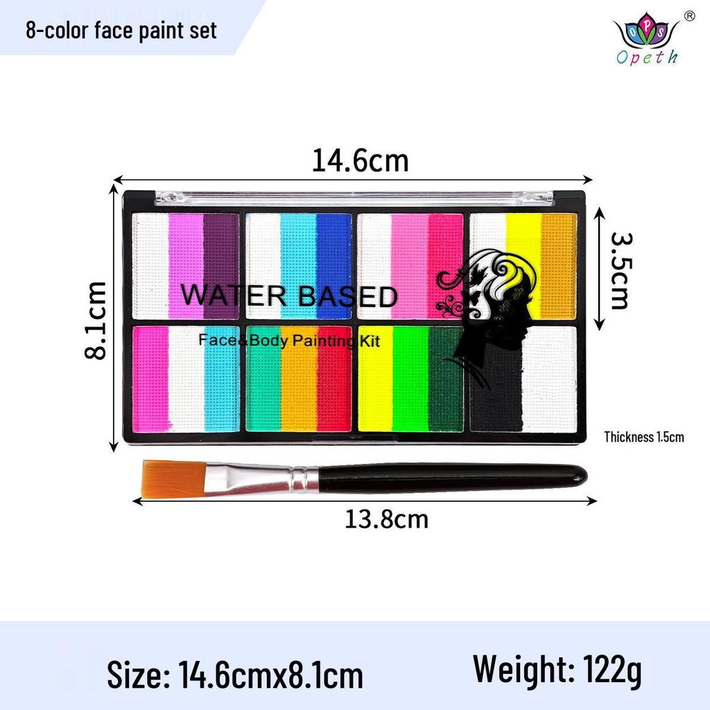 8-Color Water-Based Face and Body Paint Palette for Halloween and Stage Makeup
