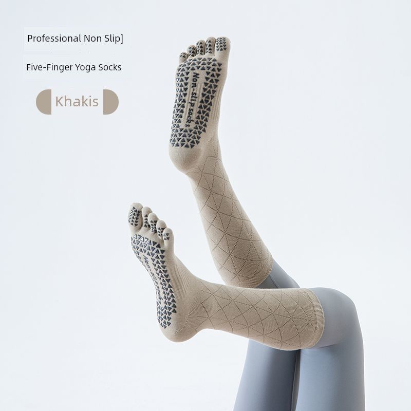 

Quilted Five Finger Calf Yoga Socks Female Professional Indoor Pilates Sports Stockings Dance Pantyhose Floor Non Slip 1 Pair [khakis]]