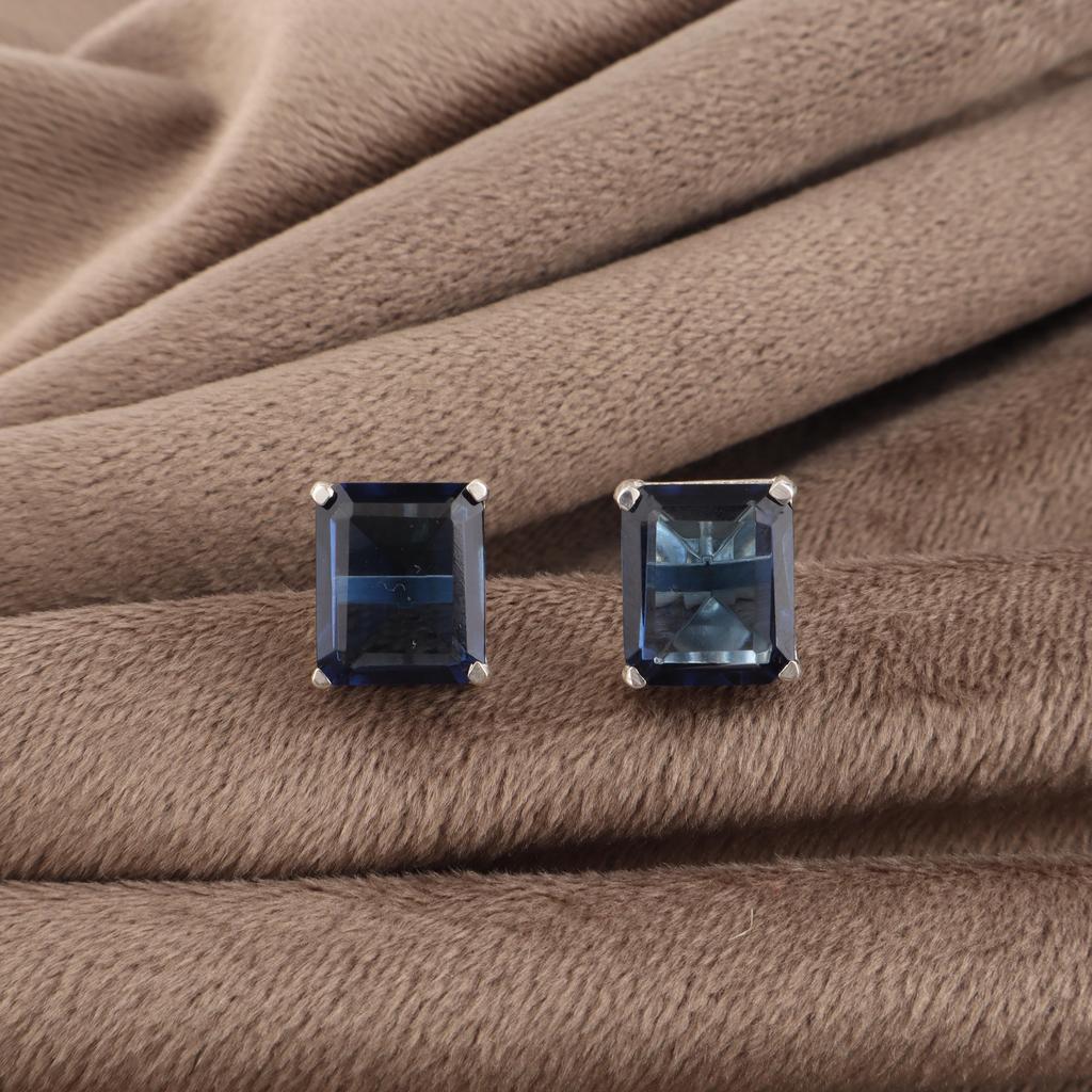 Rare London Blue Topaz Gemstone 925 Sterling Silver Jewelry Handcrafted Earrings 0.4" For Gift EE-179-15
