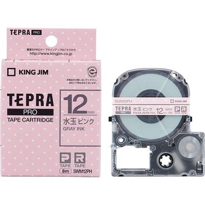 Kingjim Tepra PRO Tape Cartridge Pattern Label 12mm Polka Dot Letters Length 8m SWM12PH [Genuine] Pink/Gray