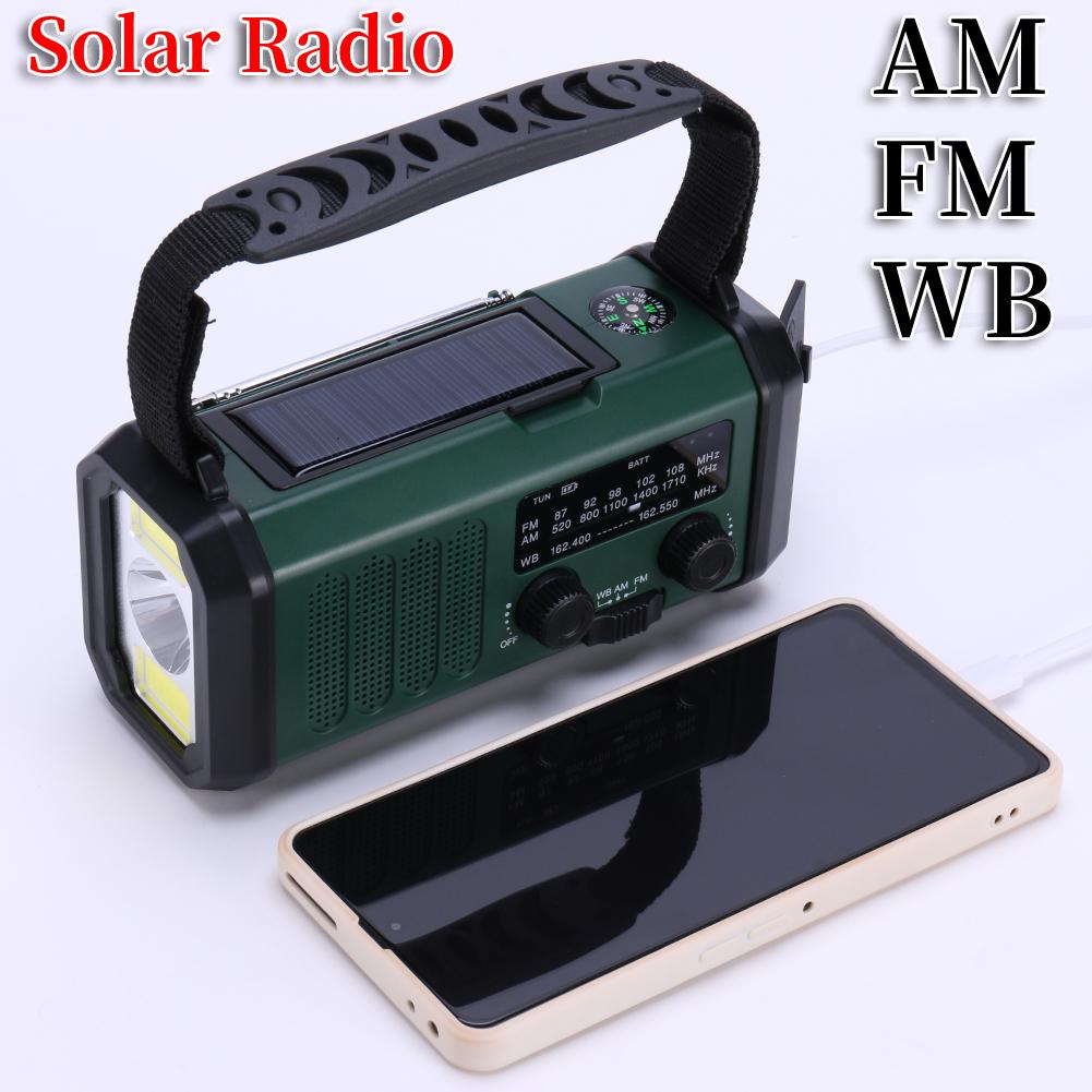 LED Emergency Radio Flashlight Reading Lamp 10000mAh Portable Radio Type-C Charging Emergency Radio Handcrank Solar with Compass