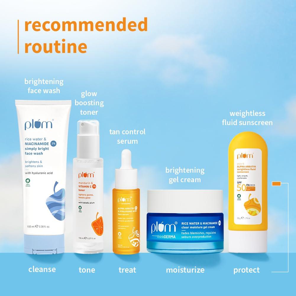 Plum Yuzu & Alpha Arbutin Fluid Sunscreen SPF 50 PA++++ 50g for All Skin Types Men & Women