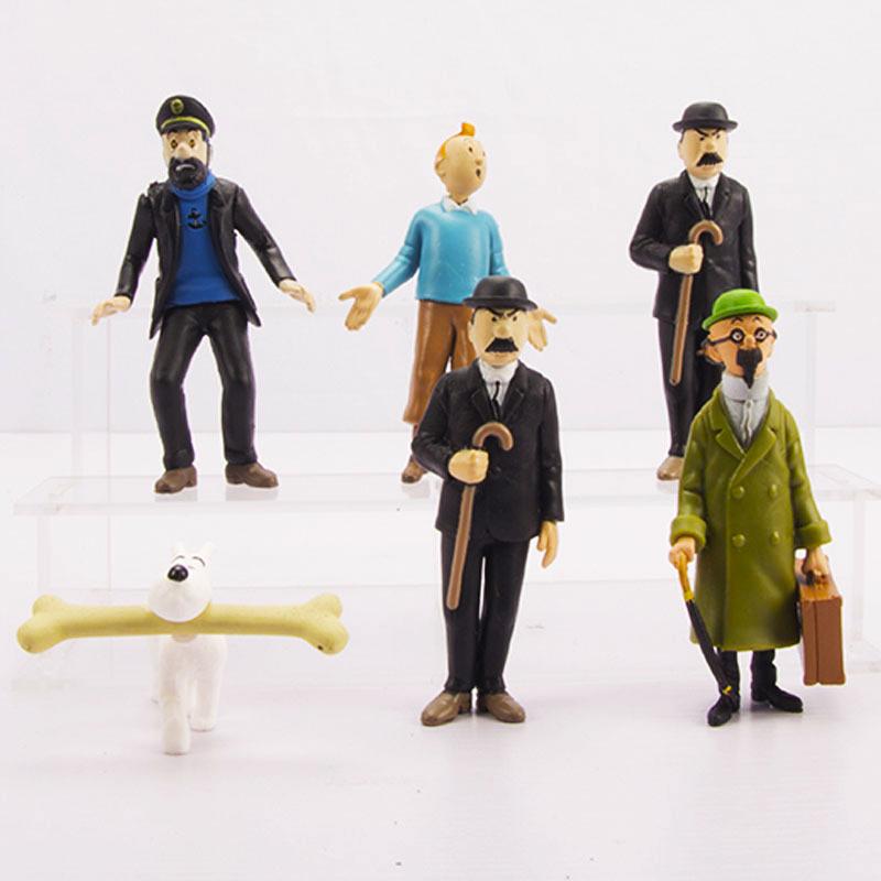 

6pcs/set 8cm Anime Cartoon The Adventures of Tintin Action Figures Cute Comic Tintin Milou Dupont PVC Toys Gifts For Kids 4-8cm