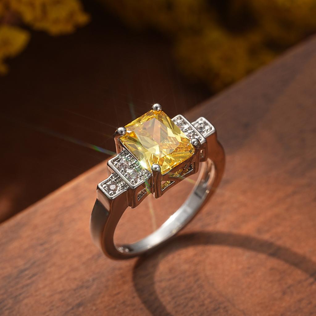 New Silver Color Rectangle Colored Zircon Engagement Rings for Women Female Luxury Party Gift Wedding