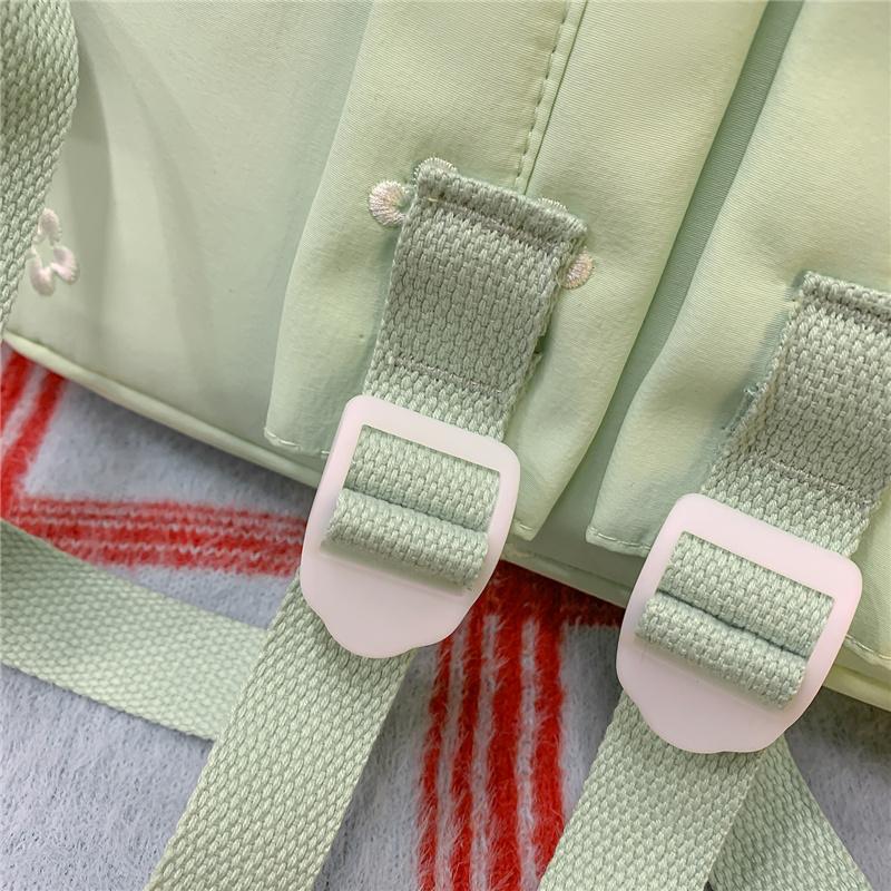 Cute Floral Embroidered Nylon Backpack for Women & Teens – Pastel Green Design with Multiple Pockets, Perfect for School and Daily Use