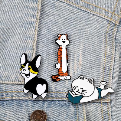 Cartoon Animal Label Pins Cat Dog Tiger Brooches Enamel Denim Shirt Cute Brooch Metal Buttons Badges Jewelry Best Firend Gifts