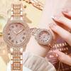 Women Watches Gold Tone Alloy Rhinestone Quartz Watch Stylish Bling Dress Watch Wristwatches for Valentine's Day