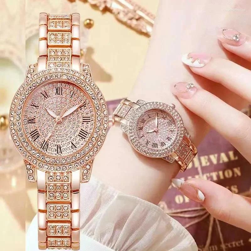 Women Watches Gold Tone Alloy Rhinestone Quartz Watch Stylish Bling Dress Watch Wristwatches for Valentine's Day