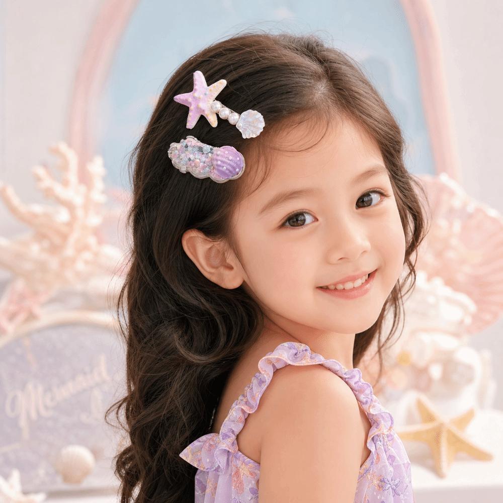 5pcs/Set Ocean Theme Shell Hair Clips Side Clip Style Headwear Cute Starfish Hairpins For Girls