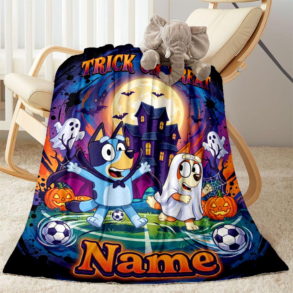 Bluey's Soccer Celebration Personalized Text Blanket Cozy Customizable Blanket Warmthful Decor Great for Sofa Office Chair Bed Picnics