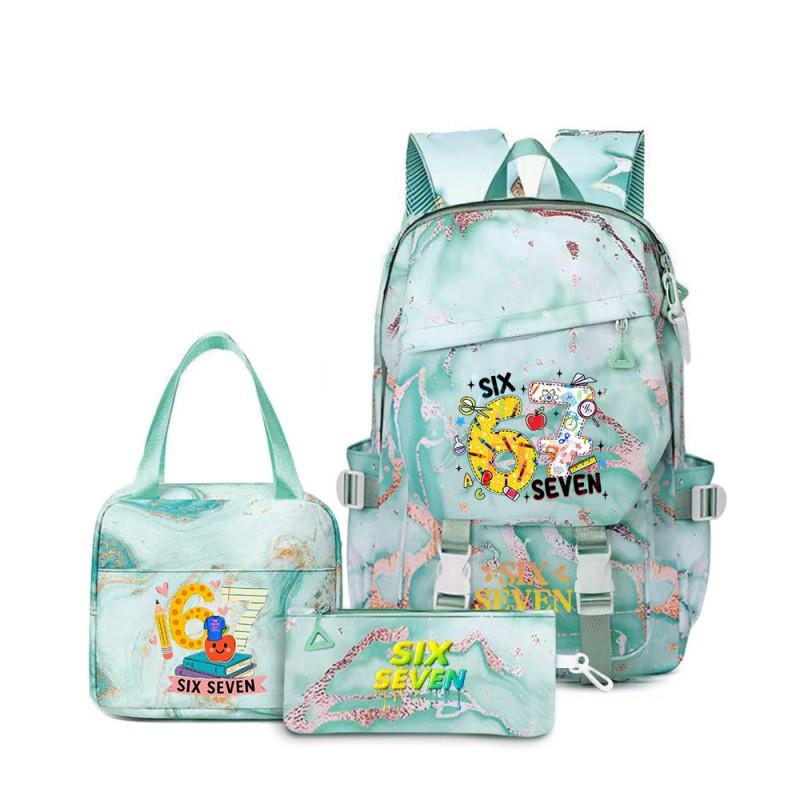 Kids Cartoon Print School Backpack Set Grades 3-4 Waterproof Oxford Fabric Ergonomic Shoulder Straps 3-Piece Travel Lunch