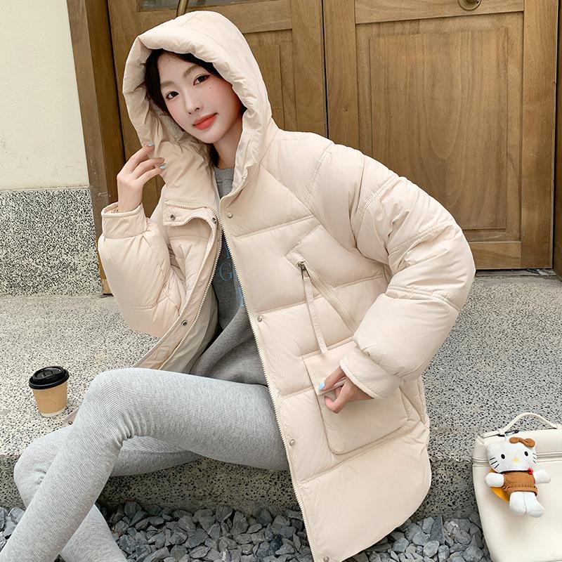 Down cotton jacket women's 2025 winter new cotton suit, Korean version mid-length thickened hooded bread padded jacket women's loose