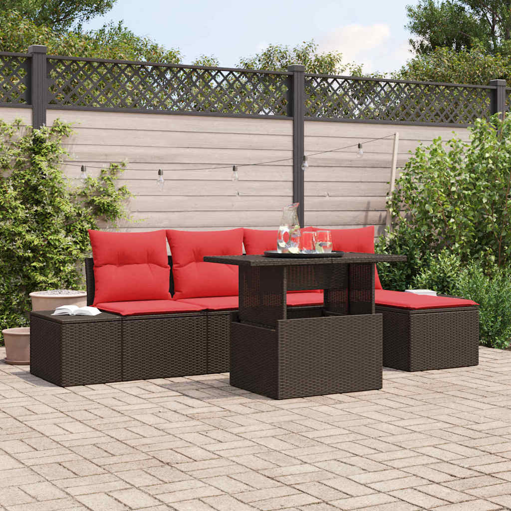 Garden Sofa Set 6 Pieces Brown Poly Rattan