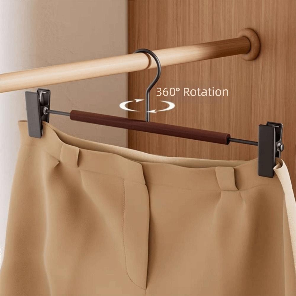 6 Pieces Adjustable Trouser Hangers Anti-slip Clothes Drying Rack Wood Pants Hangers Closet