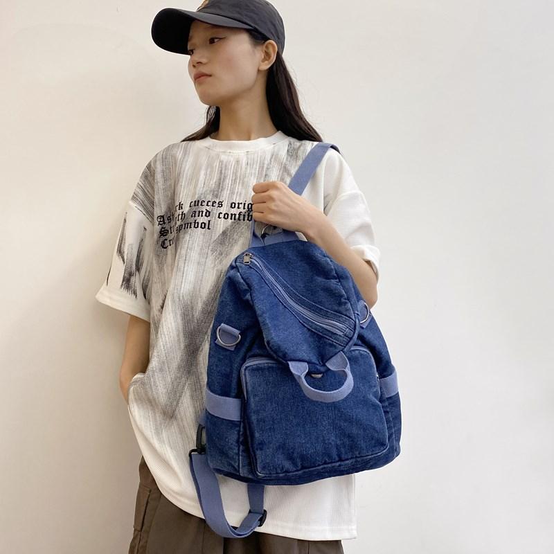 Denim Backpack Women's Casual Mini Backpack with Front Zip Pocket Adjustable Shoulder Straps Fashion School Bag
