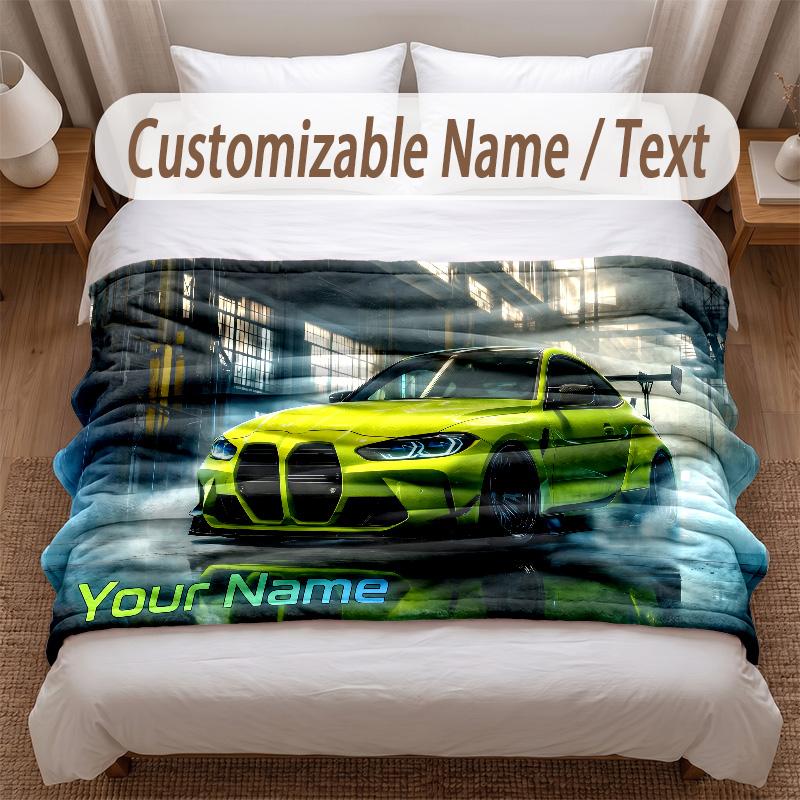 Tema Corse Automobilistiche Coperta Morbida Personalizzata Nome Personalizzato Stampa Testo Coperta Calda Decorazione Divano Casa Camera da Letto