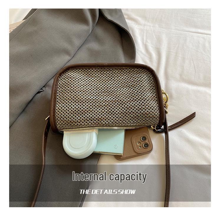 Hong Kong Retro Woven Crossbody Bag - Summer 2026 Collection, Women’s Hollow Knit Color Block Single Shoulder Bag