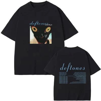 Mode Deftones Around T-Shirt Hip Hop Rock Band The Fur Tour Band Konzert Katze Grafik T-Shirts Dicke Baumwollqualität T-Shirt