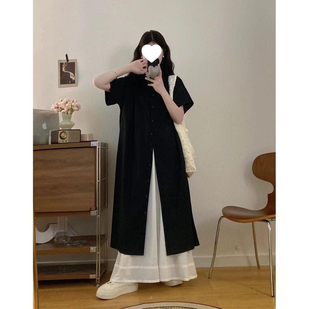 Japanese Summer Striped Shirt Dress & Lace Skirt Two-Piece Set