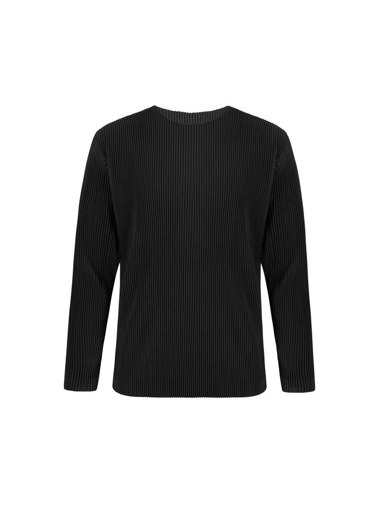 Waiowai Round Neck Basic Pleated T-Shirt_Black