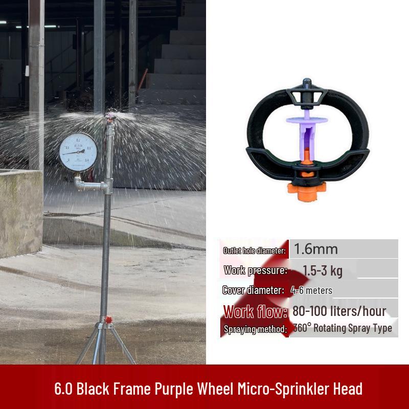 360° Rotating Sprinkler for Gardens - Black Frame with Green Wheel, 6mm Interface, Micro Sprinkler Head for Water & Fertilizer