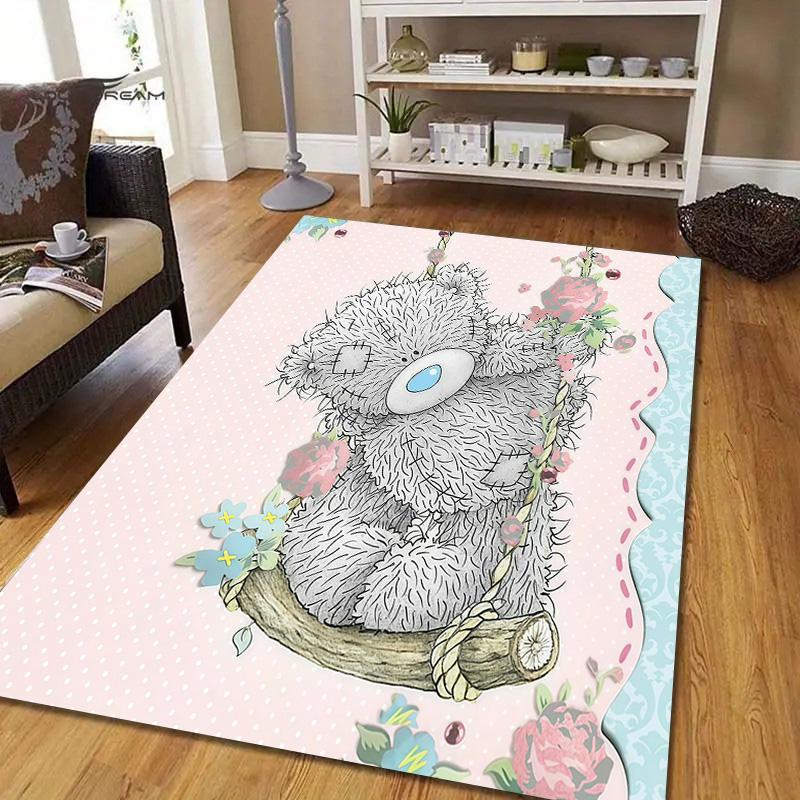 Tatty Teddy2 Flannel Pattern Square Carpet,Area Rug,Carpet Rug for Living Room Bedroom Sofa Playroom Decor,Non-slip Floor Mat