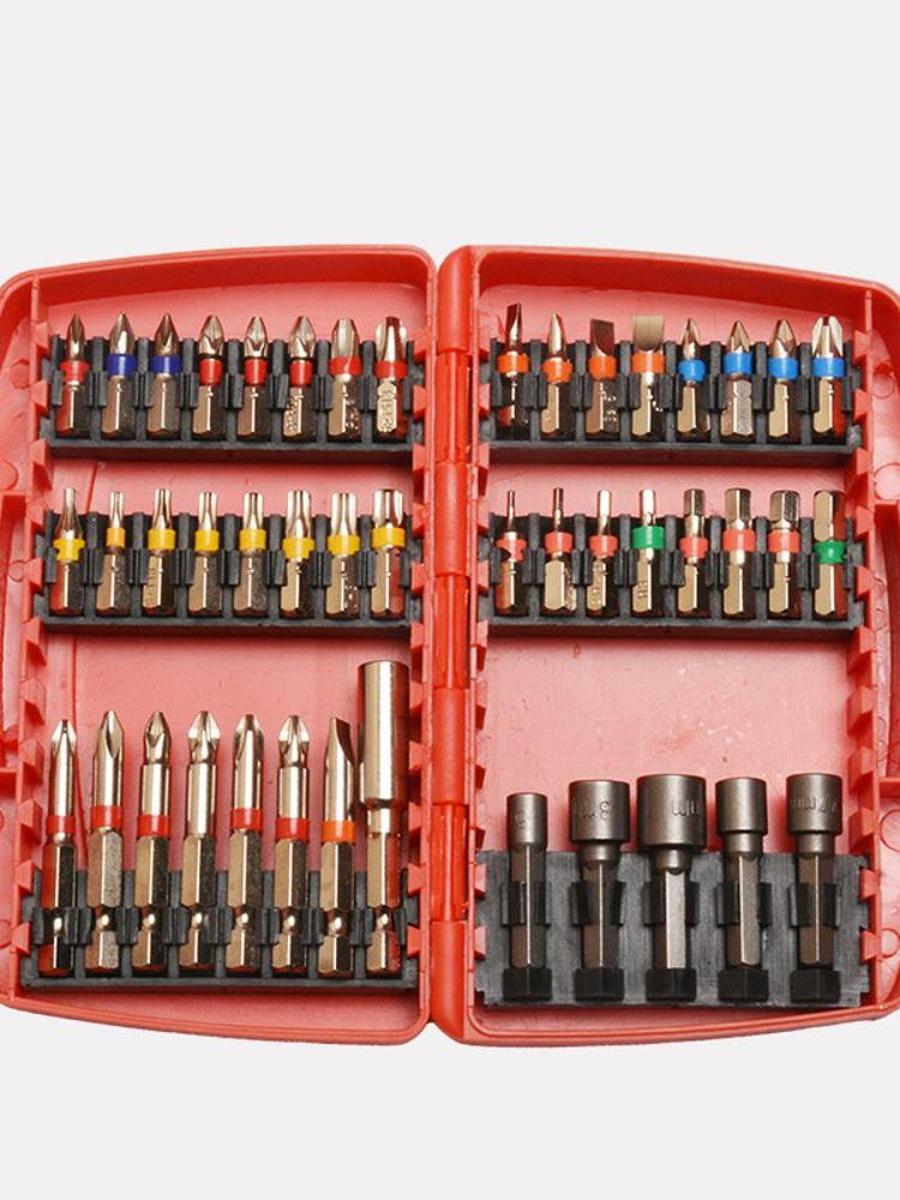 

1 Set 45pcs Impact Driver Bit Set S2 Steel Alloy Magnetic Nut Driver Slotted Phillips Torx For Metal Wood Plastic Tile Drywall 45Pcs срібний