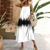 Damen ärmelloses Maxikleid mit floralem geometrischem Print, Spaghettiträger, lässiges Haus-Urlaubs-Kleid, leichtes Sommerkleid