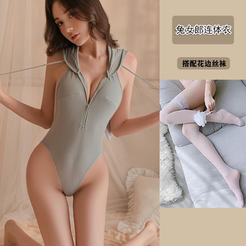 Large Size Fun Bunny Zipper Backless Deep V Bare Tits Cosplay Sexy Seduction Flirting Q onesie