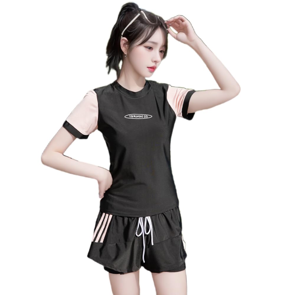 

Купальник женский CAVMHOT, спортивный раздельный с мягкой подкладкой, с коротким рукавом, рашгард и шорты, спортивный, для быстрого высыхания, покрытие, комплект из 2 предметов, танкини, розовый