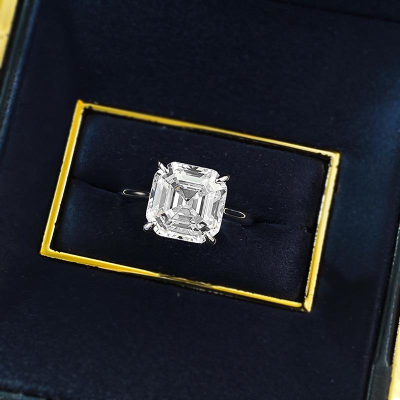 Xian Can Jewelry 2025 S925 Silver Asscher Cut White Diamond Ring - Classic European & American Style