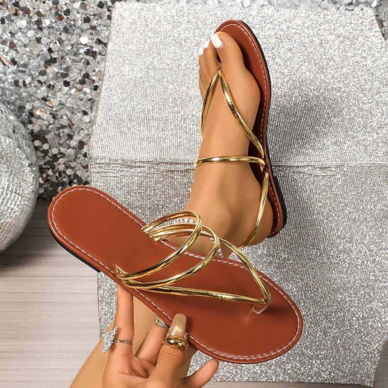 New Narrow Band Pinch Toe Womens Comfortable Slippers 2026 Summer Roman Flat Shoes Open Toe Beach Sandals