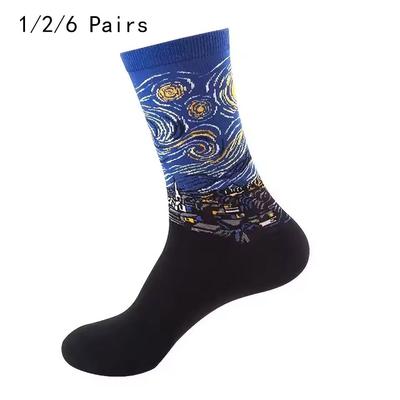 1/2/6 Paar Herren Retro Abstrakte Kunst Socken Shout Modern Van Gogh Sternennacht Happy Ölgemälde Komfort Skateboard Socke