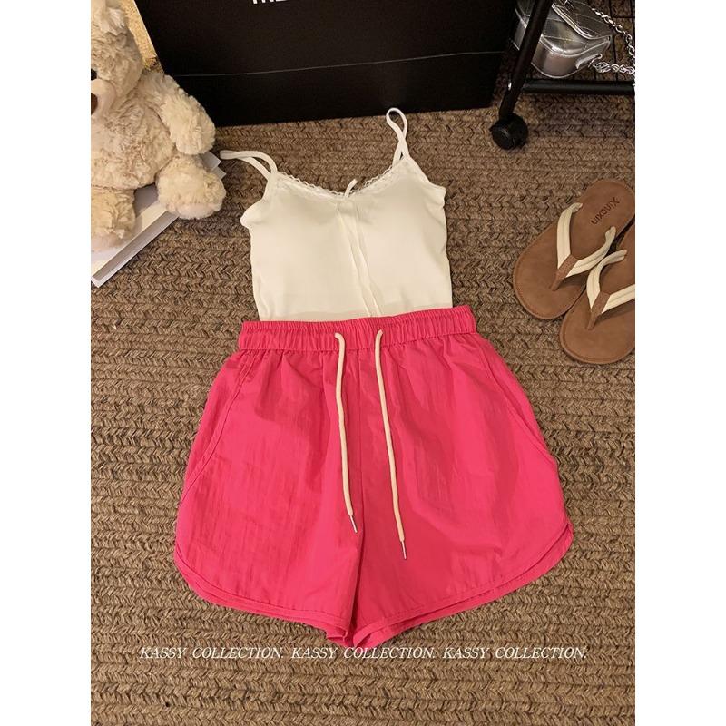 Sports Style New Elastic Waist Drawstring Casual Pants for Women's Summer New High-waist Loose Wide-leg Pants Three-point Shorts