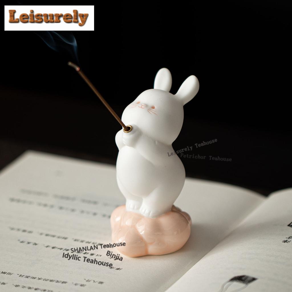 Bean Green Cute Rabbit Incense Holder Water Fountain Decoration Incense Burners Meditation Censer Chinese Tea Set Decoration