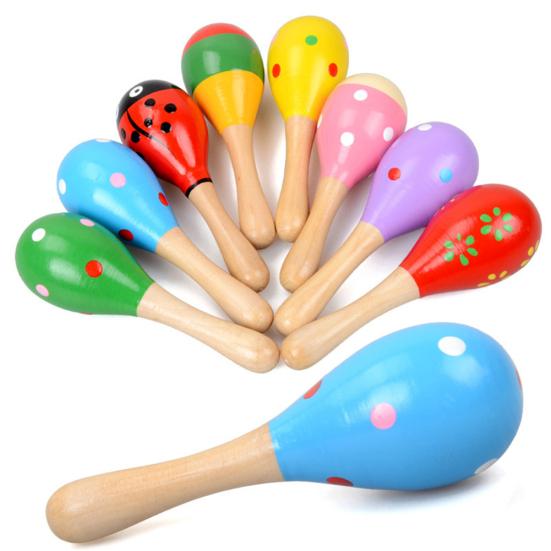 Wooden Colorful Sand Hammer Hand Rings Maraca Educational Children Baby Toy