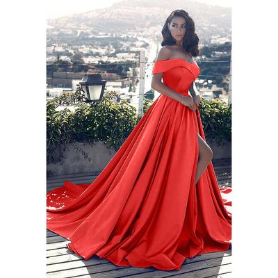 Plus Size Off The Shoulder Dresses for Women Floor Length Elegant Prom Dress High Slit Wedding Dresses Plus Size